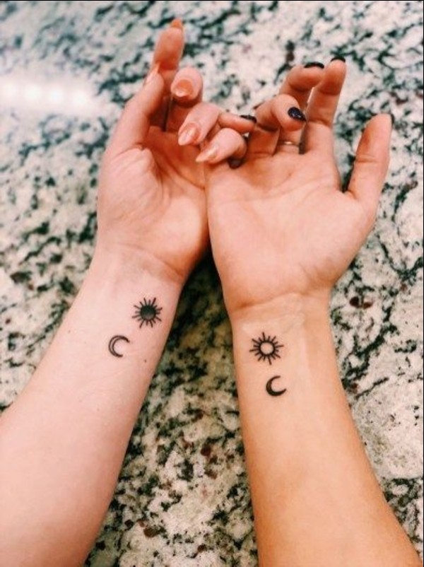 sun and moon tattoos on wrist