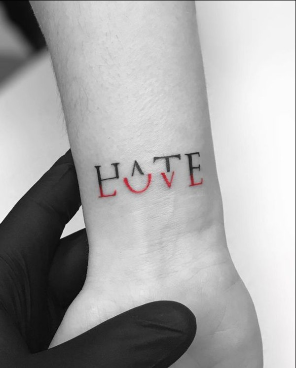 love hate word tattoos for men and women