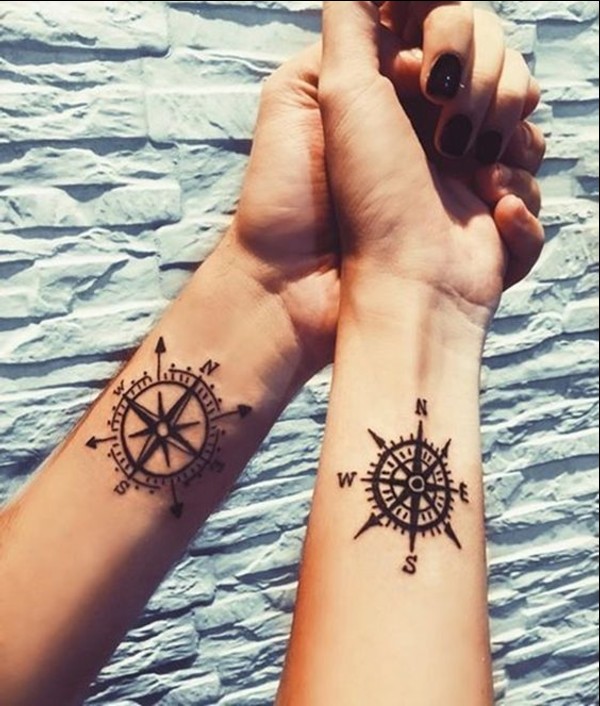 couple compass tattoos