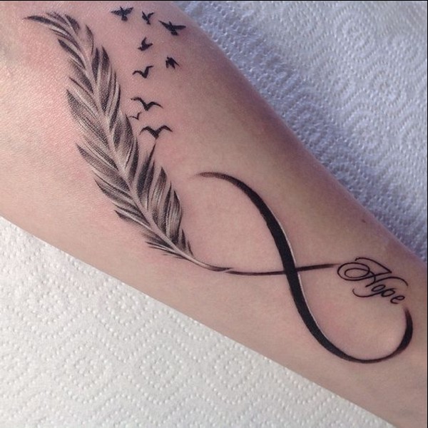 hope infinity bird feather wrist tattoos
