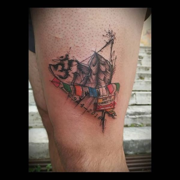 Mount Everest tattoo with arrow