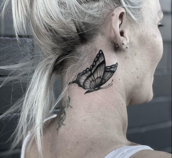 Butterfly tattoo on neck ideas for girls