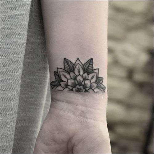 Quarter lotus mandala tattoo designs on wrist
