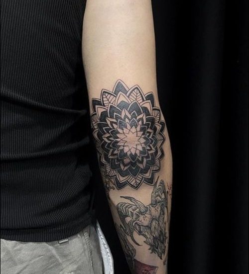 Elbow mandala lotus tattoo designs