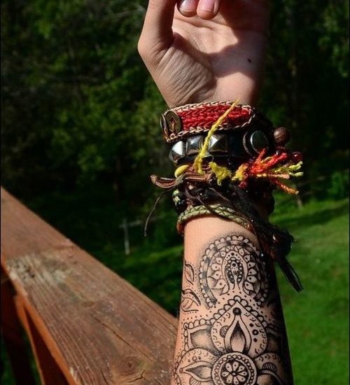 Mandala tattoo design on inner forearm