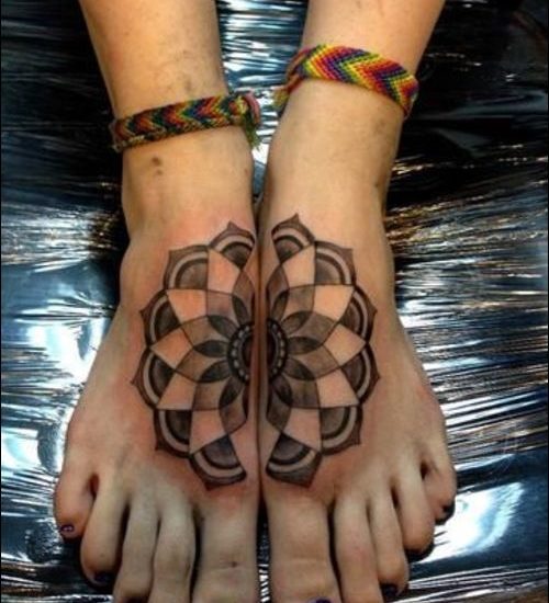 quarter lotus mandala tattoo design on foot