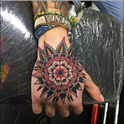 Colorful mandala tattoo design on hand