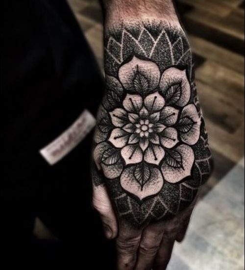 Lotus mandala on hand tattoo designs