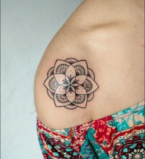 mandala lotus tattoo on shoulder cap