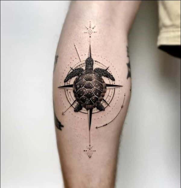 sea turtle tattoo design on leg for men and women