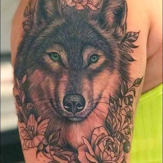 green eyes wolf tattoos ideas on the shoulder