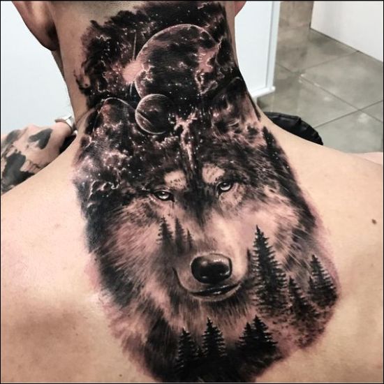 wolf tattoo designs on neck and back