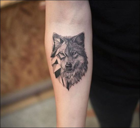 geometric wolf tattoo designs ideas on the inner forearm