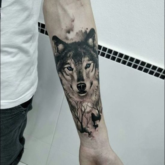 Inner forearm tattoos with wolf design
