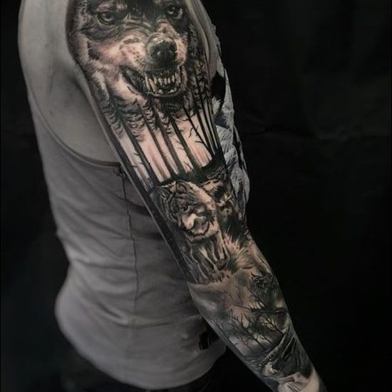 Jungle Wolf tattoo designs on full arm