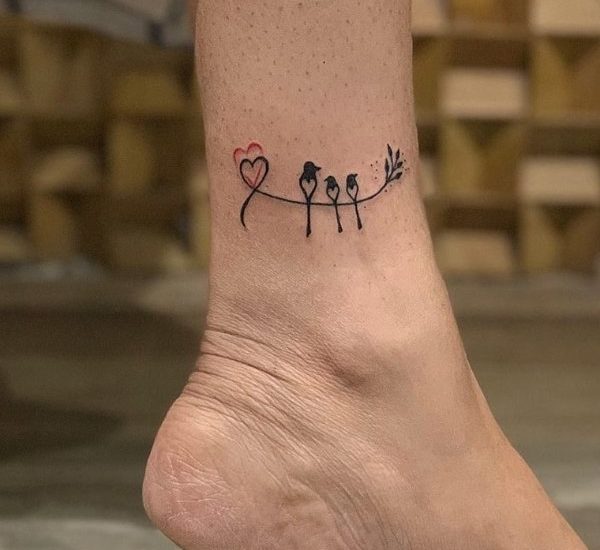 heart with birds ankle tattoo