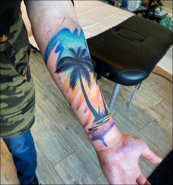 blue palm tree tattoo designs