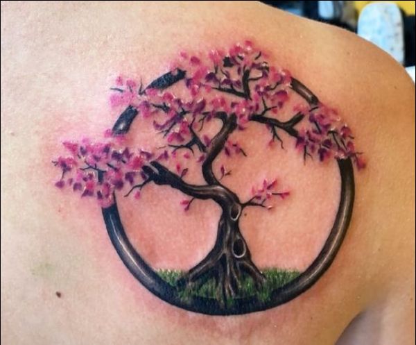 cherry blossom tattoo design on back