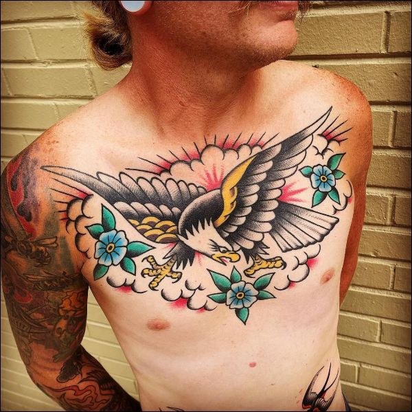 flying American eagle chest tattoo designs for boys