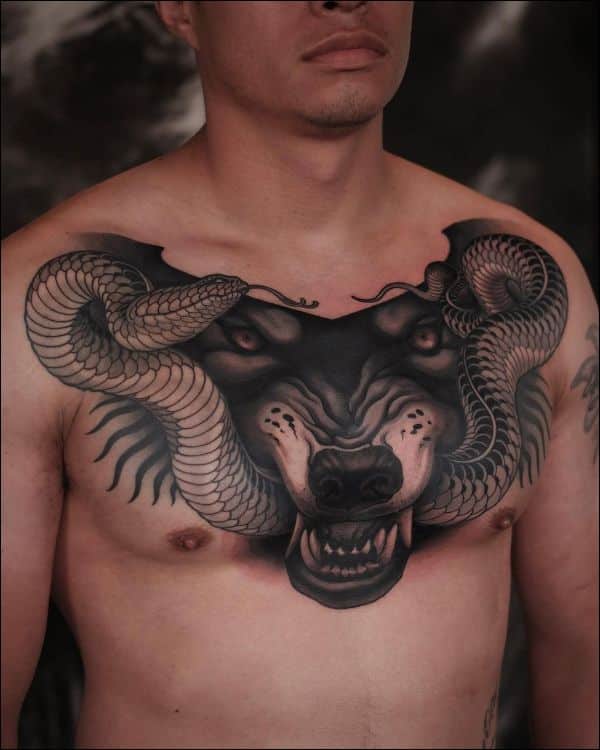 wolf and snake chest tattoos for boys