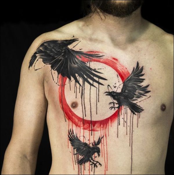 crow tattoos on chest for men