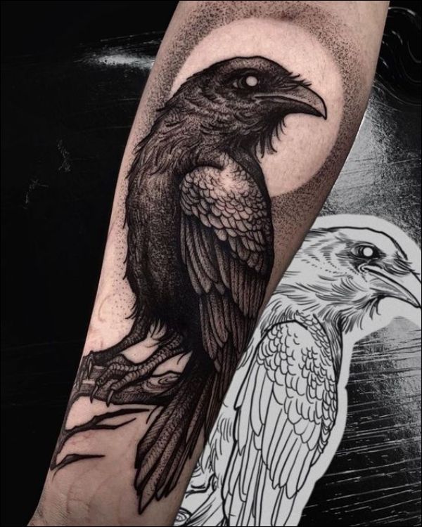beautiful crow tattoo design on forearm