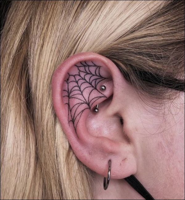 spider web ear tattoos