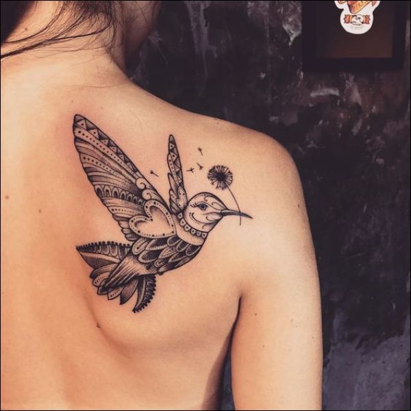 hummingbird tattoo design on back for men and women