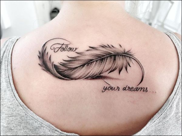 feather infinity tattoo design on back