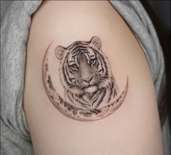 tiger and moon tattoos designs