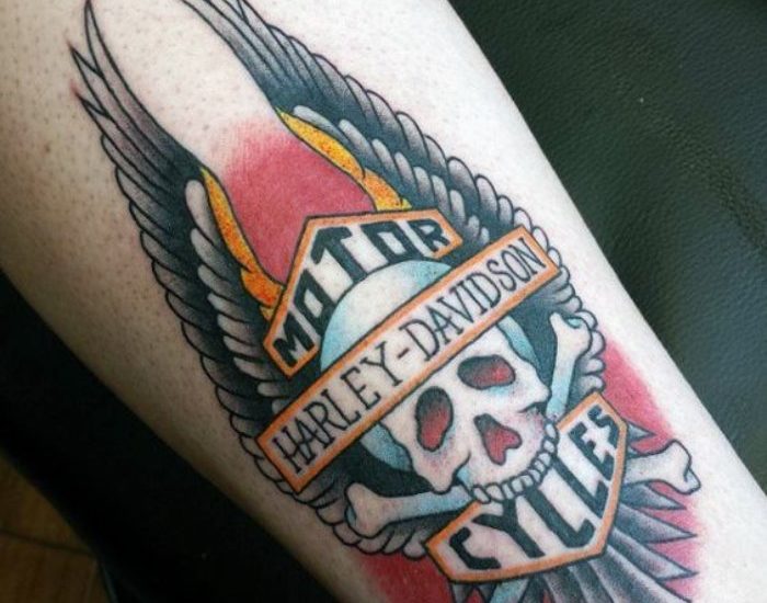 Skull with wings Harley Davidson tattoo designs
