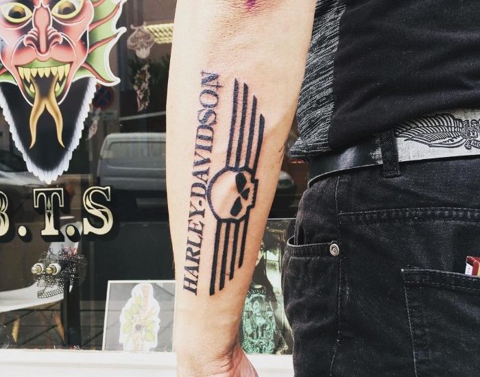 Harley Davidson with skull tattoo