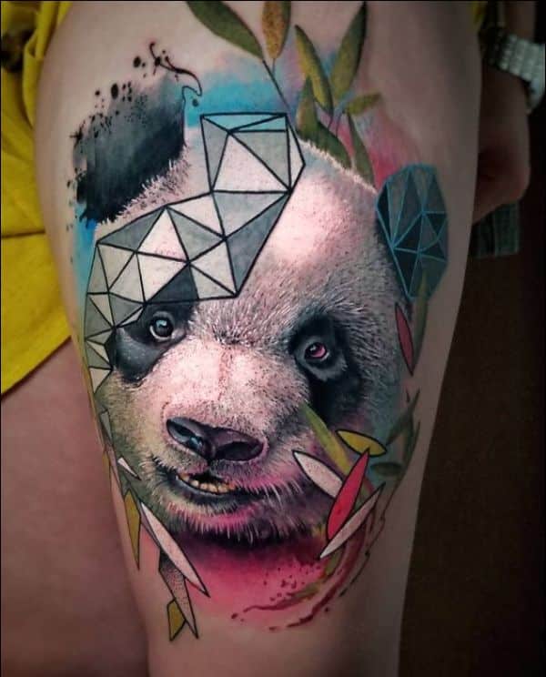 geometric panda tattoos designs on thigh