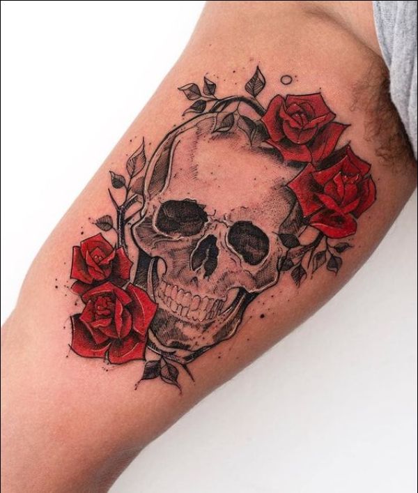 rose and skull tattoos designs for men and women