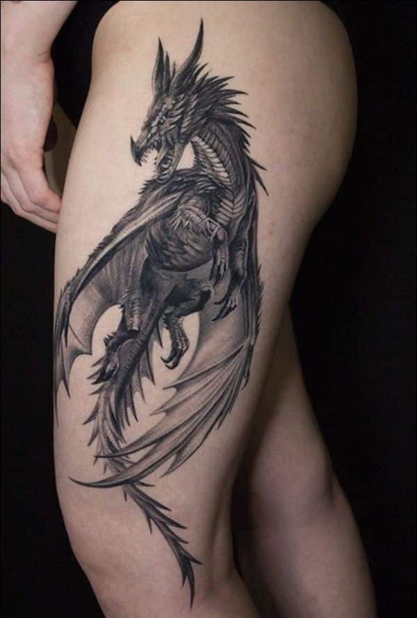 dragon thigh tattoos for women