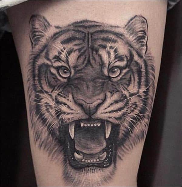 tiger thigh tattoos for women