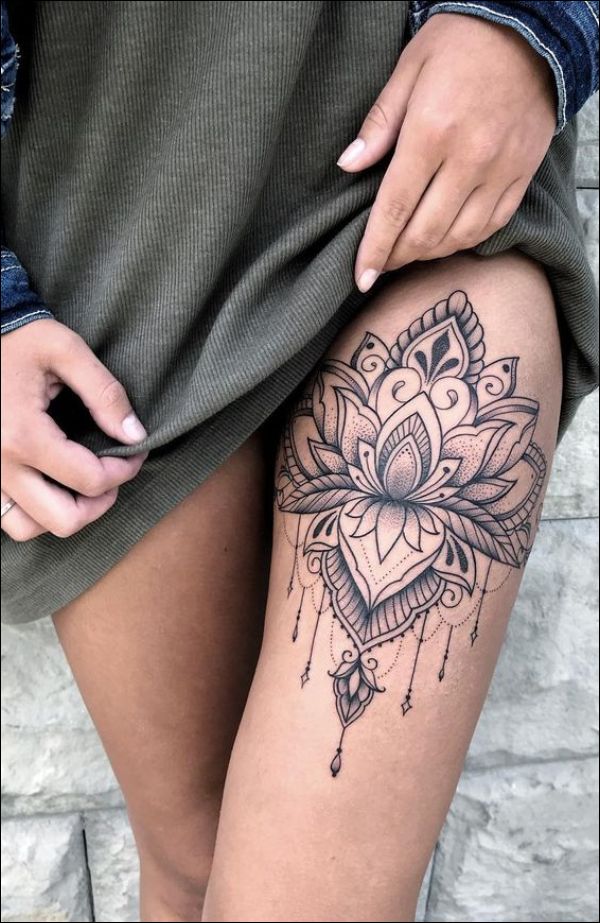mandala lotus thigh tattoos for girls