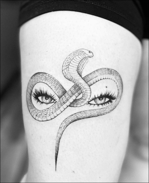 infinity symbol and snake thigh tattoos for girls