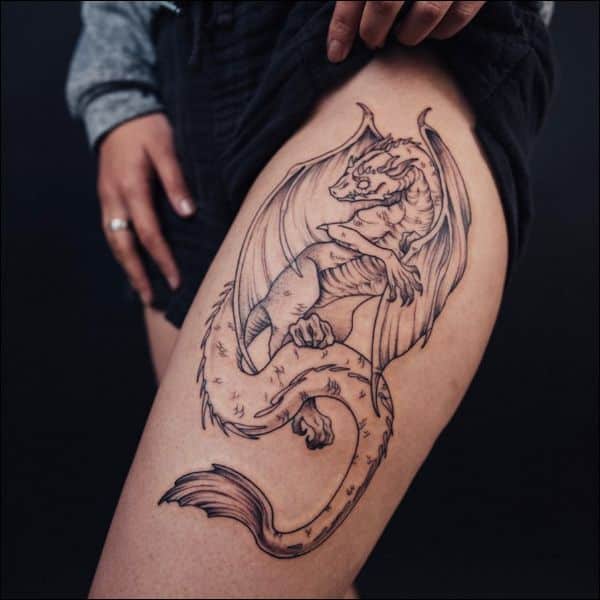 cute dragon thigh tattoos for females