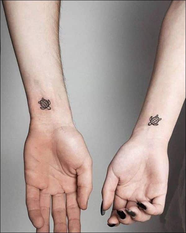 tiny turtle couple tattoo designs for men and women