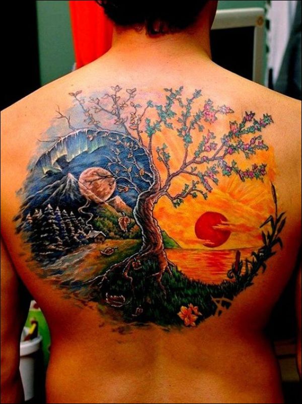 ying yang tree of life tattoo designs