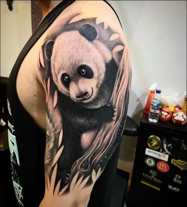 Panda Bear with rose tattoo on inside of forearm pandabear rosetattoo  pandabeartattoo rose forearmtattoo arm  Panda tattoo Panda bear  tattoos Bear tattoos