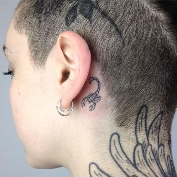 scorpion tattoos behind the ear ideas for men and women
