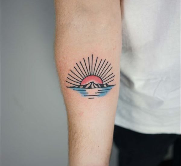 rising sun tattoo ideas for men and women on forearm