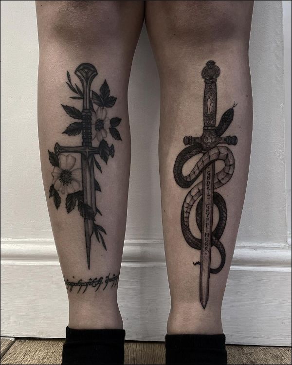 sword tattoo designs on leg