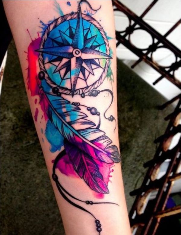 Dreamcatcher and feather watercolor tattoo designs