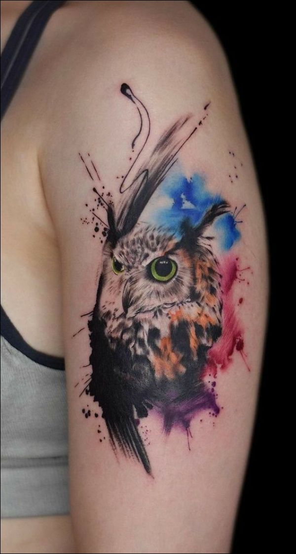 owl tattoo design on shoulder