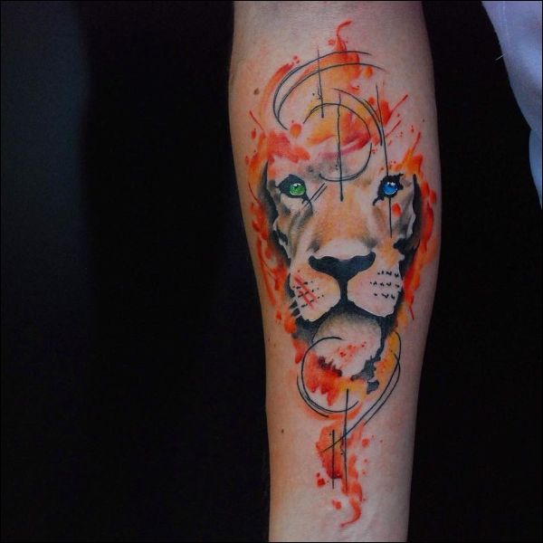 lion watercolor tattoo design