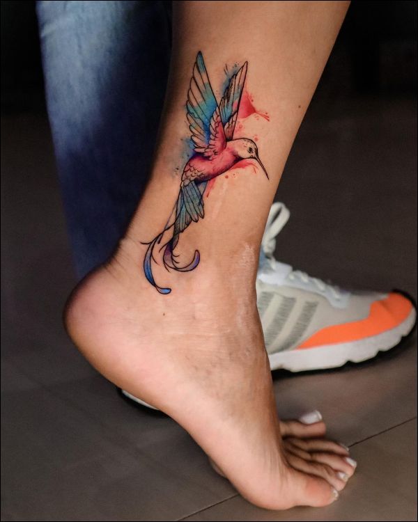 bird watercolor tattoo design on ankle