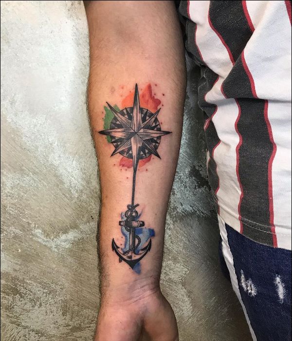 Anchor and compass tattoo design